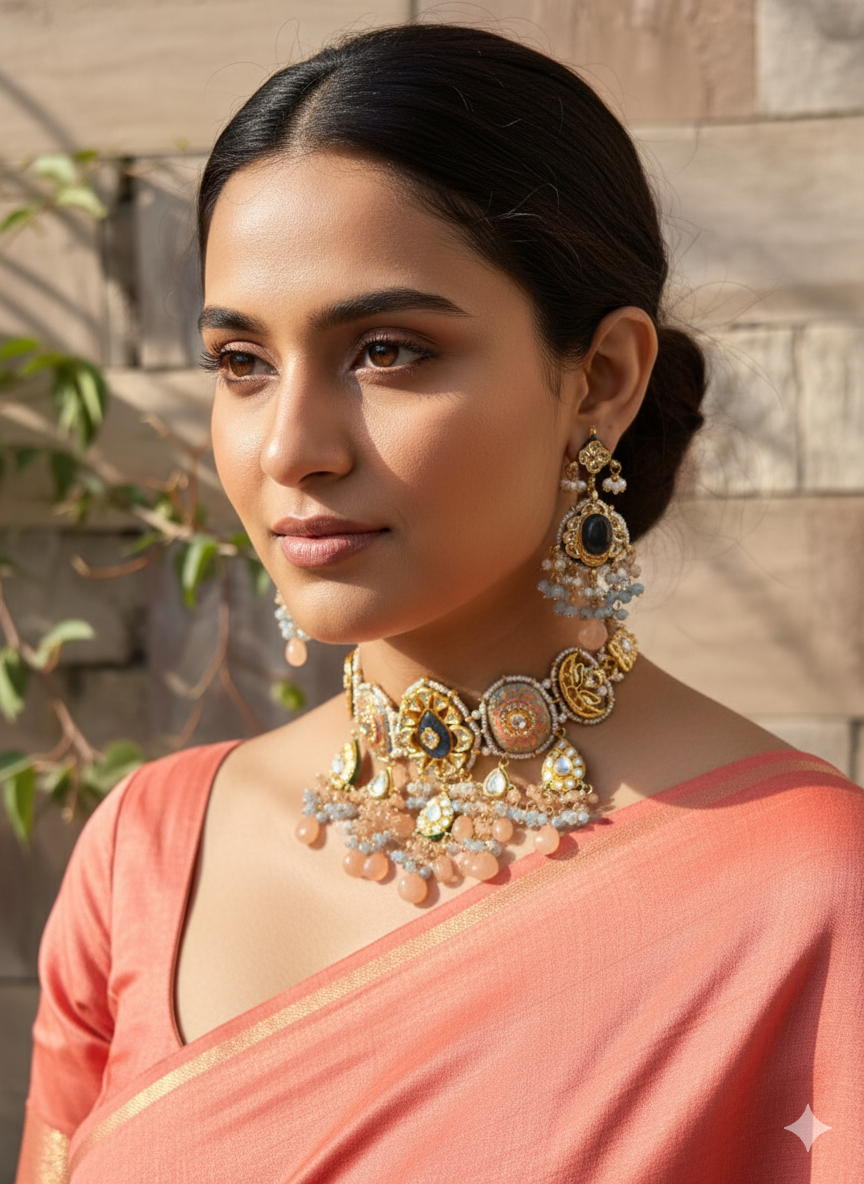 Blue Orange Muriel Kundan Necklace