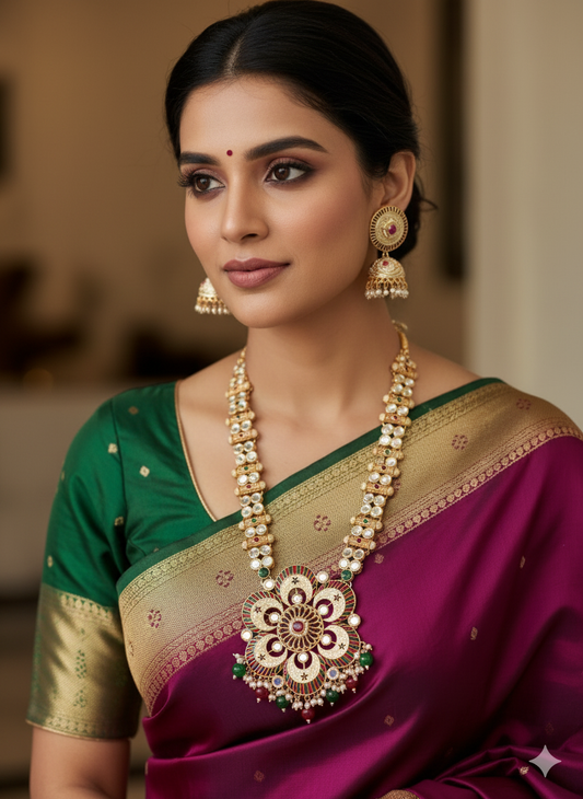 Multi Rabbi Kundan Jewellery Set