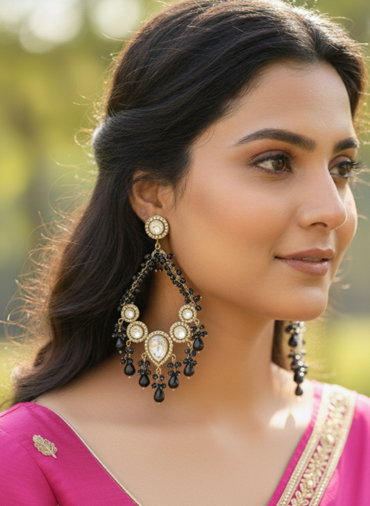 Kundan Black Aria Danglers