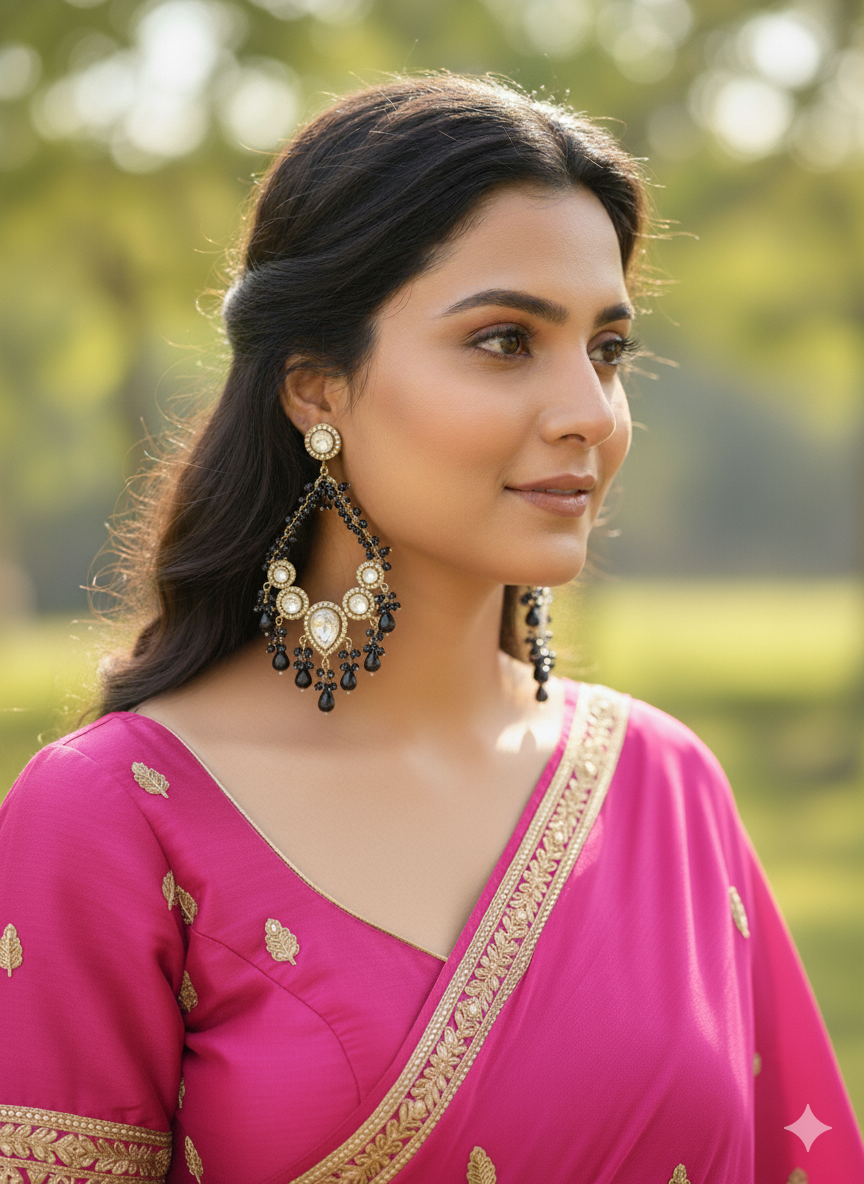 Kundan Black Aria Danglers