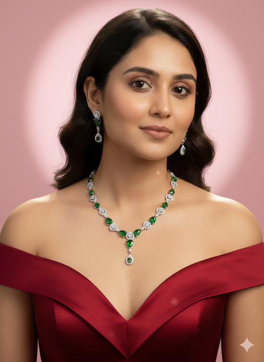 Emerald Drop Jiva Zirconia Necklace
