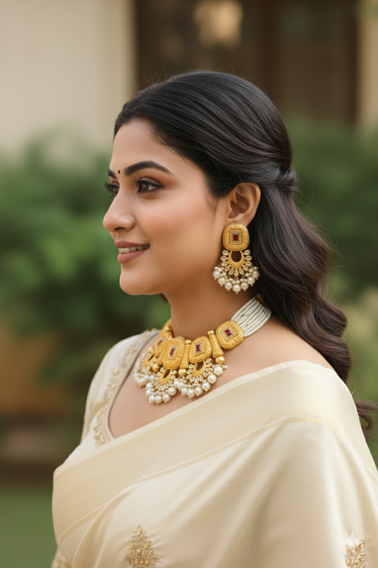 Yellow Bhanu Kundan Jewellery Set