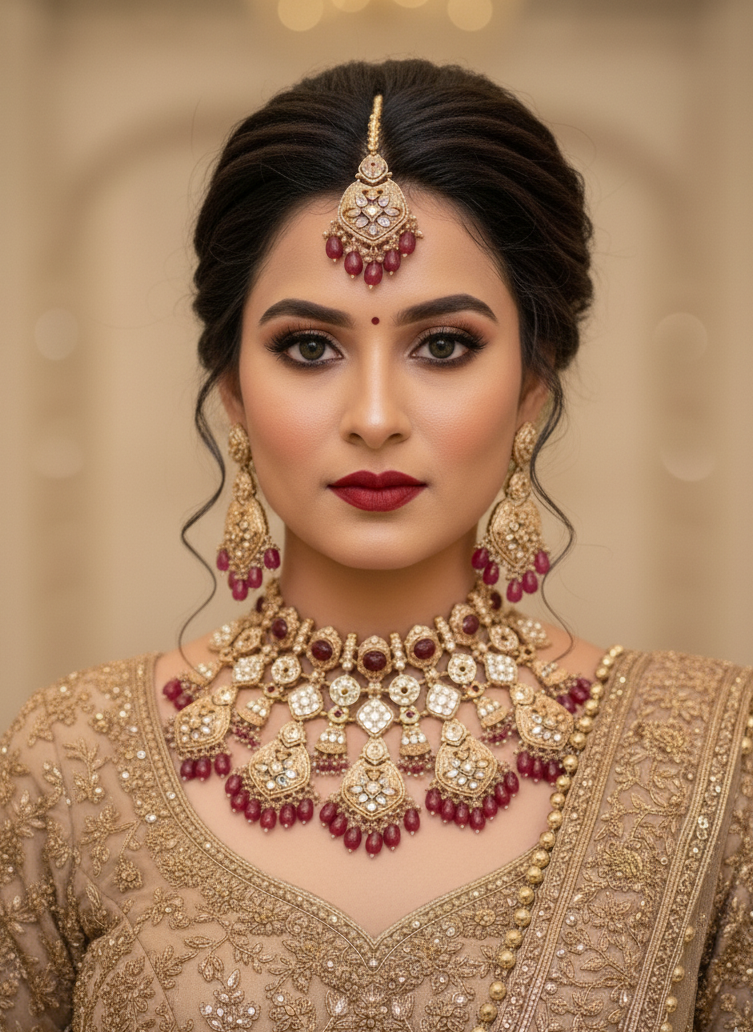 Maroon Kaviya Bridal Polki Jewellery Set