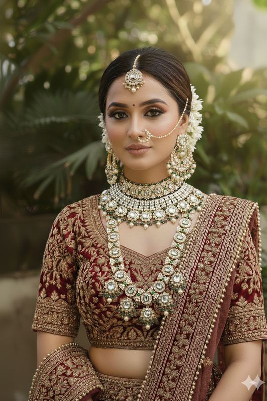 Green Naysaa Kundan Bridal Jewellery Set