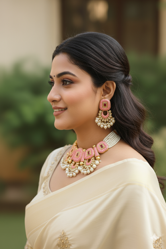 Pink Bhanu Kundan Jewellery Set