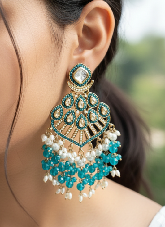 Turquoise Palaq Kundan Danglers