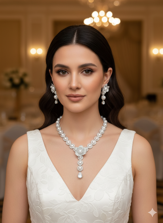 Silver Pearl Roma Zirconia Jewellery Set