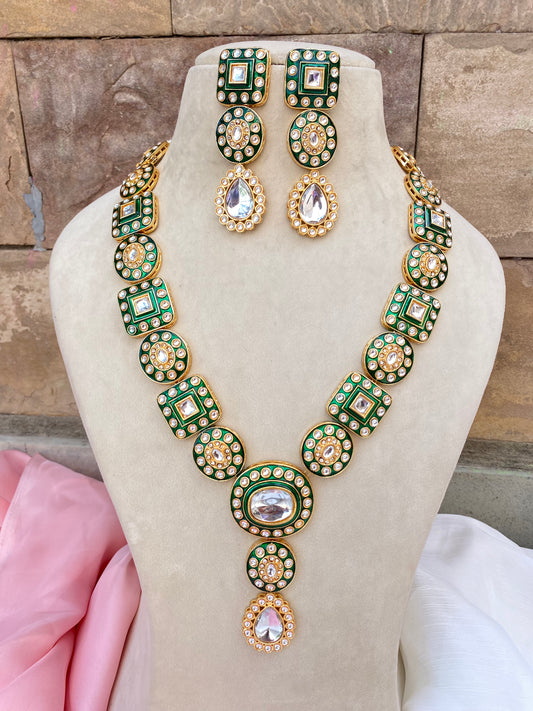 Emerald Green Iva Kundan long Jewellery Set