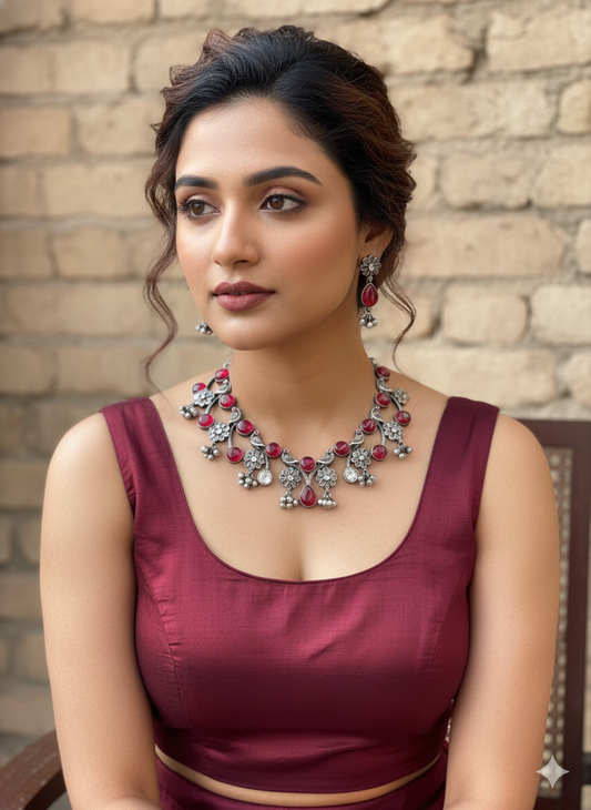 Maroon Sona German Jewellery Set