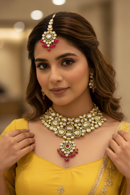 Pink Ananya Kundan Bridal Jewellery Set