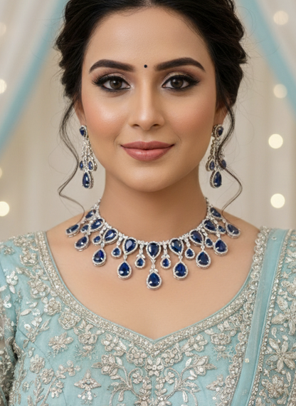Blue Aarohi Zirconia Jewellery Set