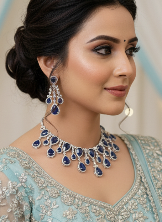 Blue Aarohi Zirconia Jewellery Set