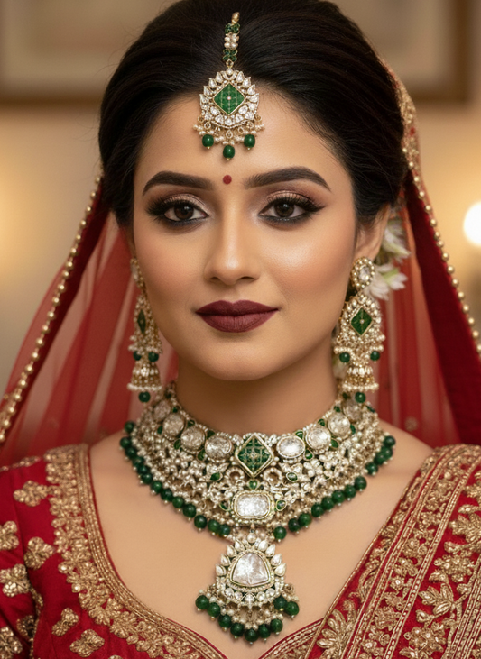 Green Asha Kundan Bridal Jewellery Set