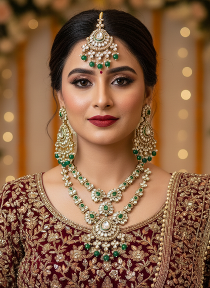 Green Bhviya Kundan Bridal Jewellery Set