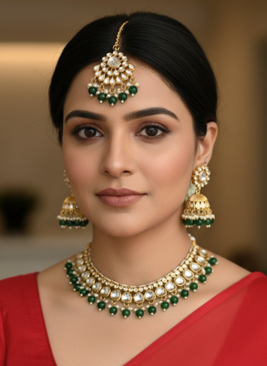 Green Charvi Kundan Jewellery Set