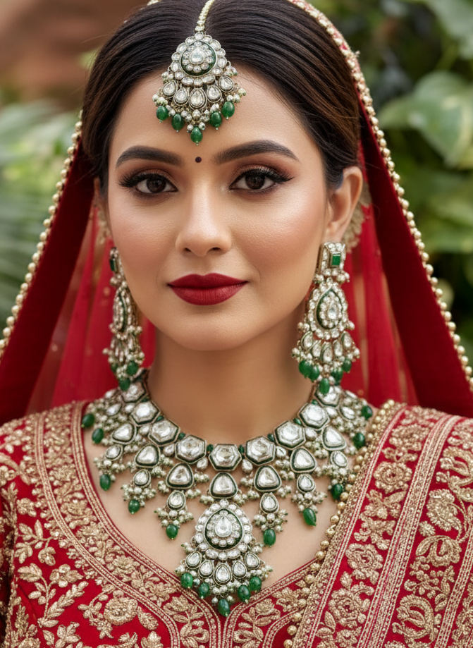 Green Reshi Kundan Bridal Jewellery Set