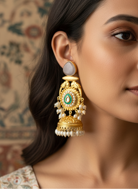 Grey Meher Kashmiri Earrings