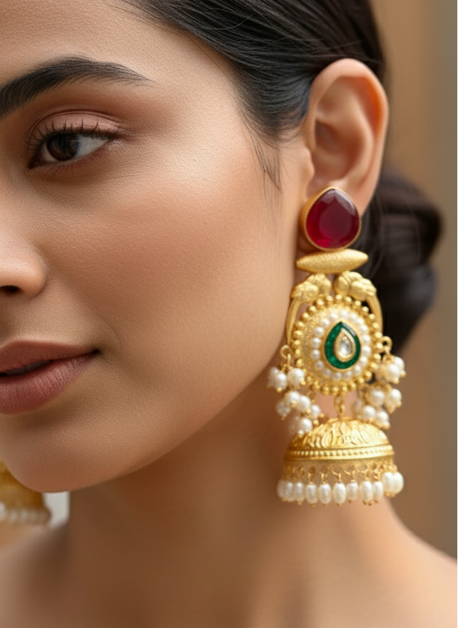Maroon Meher Kashmiri Earrings