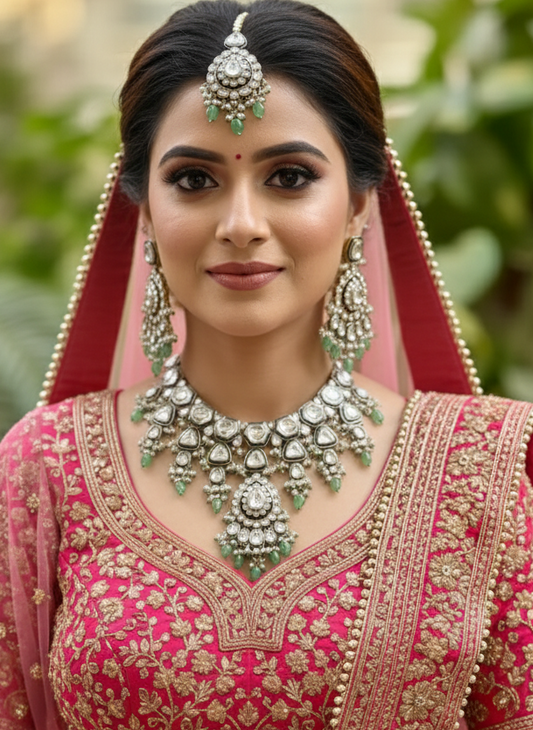 Mint Reshi Kundan Bridal Jewellery Set
