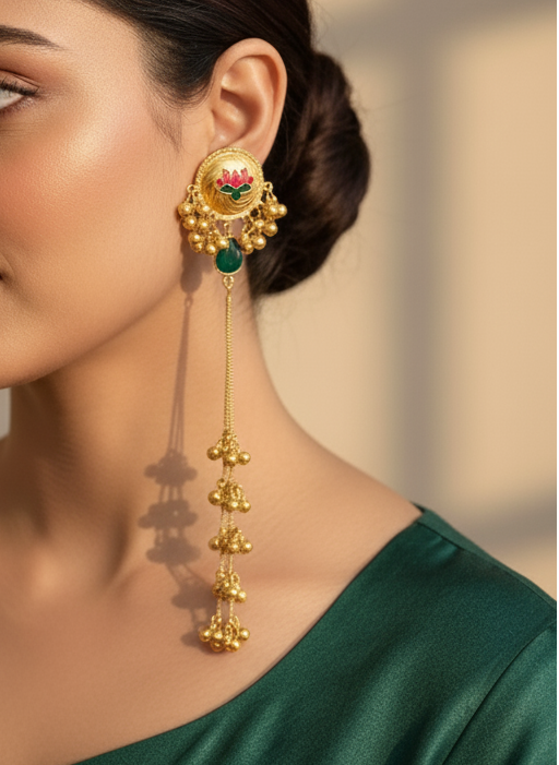 Multi Green Sahar 9inch Kashmiri Earrings