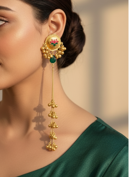 Multi Green Sahar 9inch Kashmiri Earrings