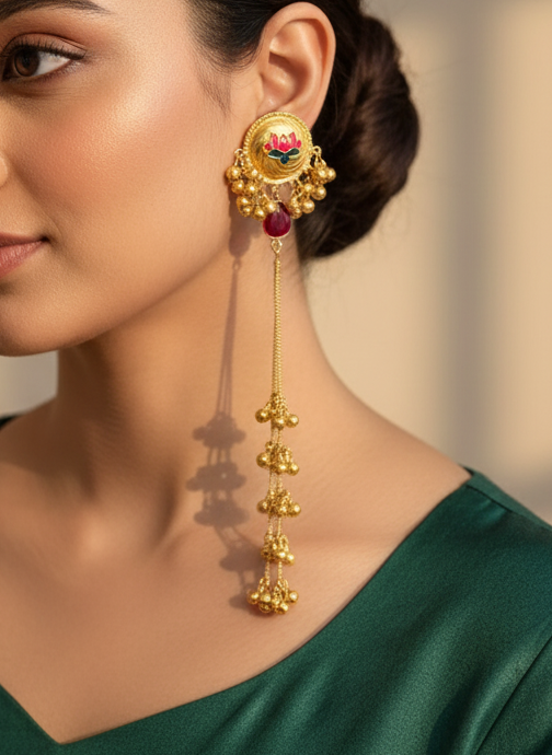 Multi Maroon Sahar 9inch Kashmiri Earrings