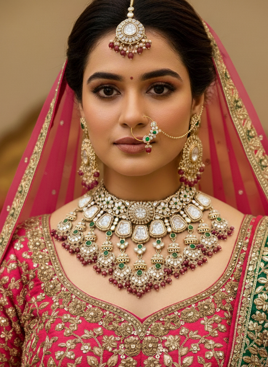 Multicolour Kashiwa Kundan Bridal Jewellery Set