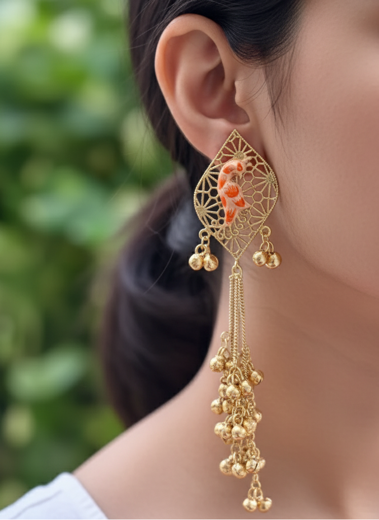 Orange Inaat Kashmiri Earrings