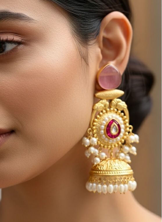 Pink Meher Kashmiri Earrings