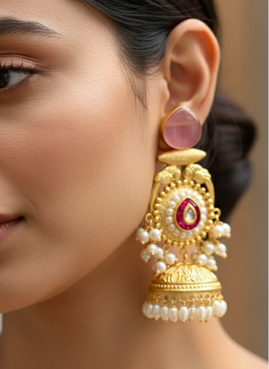 Pink Meher Kashmiri Earrings