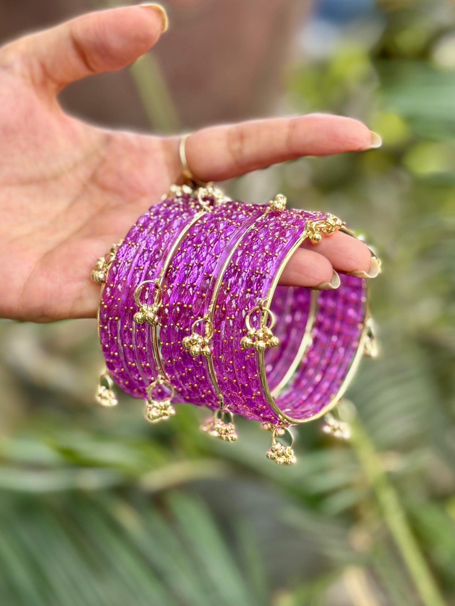 Purple 12 Bangles set with Kashmiri Ghungroo Bangles
