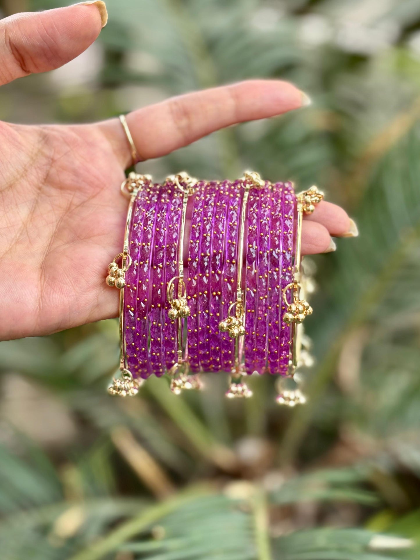 Purple 12 Bangles set with Kashmiri Ghungroo Bangles