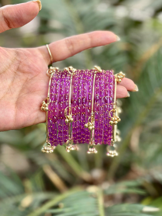 Lavender 12 Bangles set with Kashmiri Ghungroo Bangles